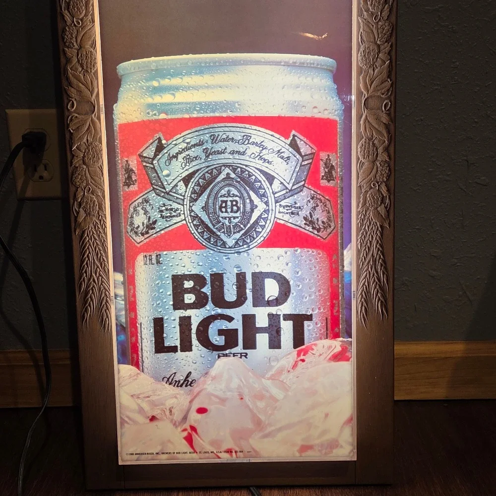 Bud Light Beer Lighted Bar Wall Sign Man Cave Anheuser Busch Vintage 1988 Tested